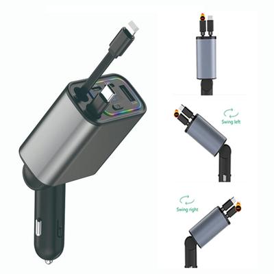 PD+USB Type C Автомобильное быстрое зарядное устройство с 2 выдвижными кабелями Зарядное устройство для телефона Вольтметр Светодиодный дисплей Адаптер питания 5 в 1 для iPhone iPad