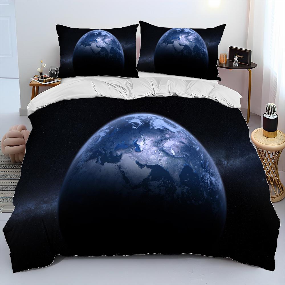 Комплект постельного белья с рисунком 3D Space Fixed Stars Galaxy Earth, пододеяльник, наволочка, комплект постельного белья размера King Queen