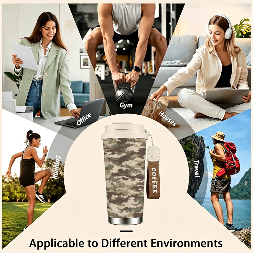 Camouflage Print Vacuum Insulated Coffee Tumbler Stainless Steel Thermal Cup for Outdoor Hiking Camping Travel Gift