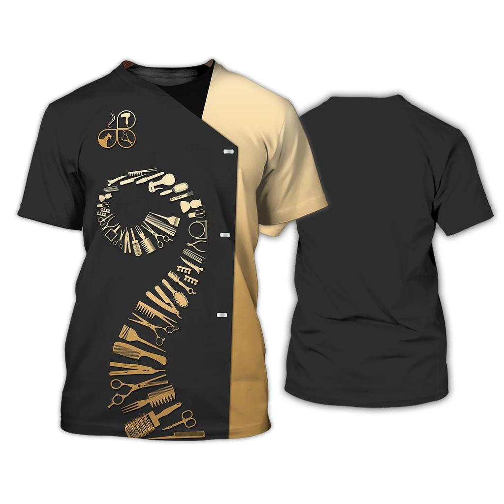 Женская футболка для парикмахерской, униформа для парикмахера, одежда в стиле Харадзюку, летние топы с круглым вырезом и короткими рукавами, женские дизайнерские футболки