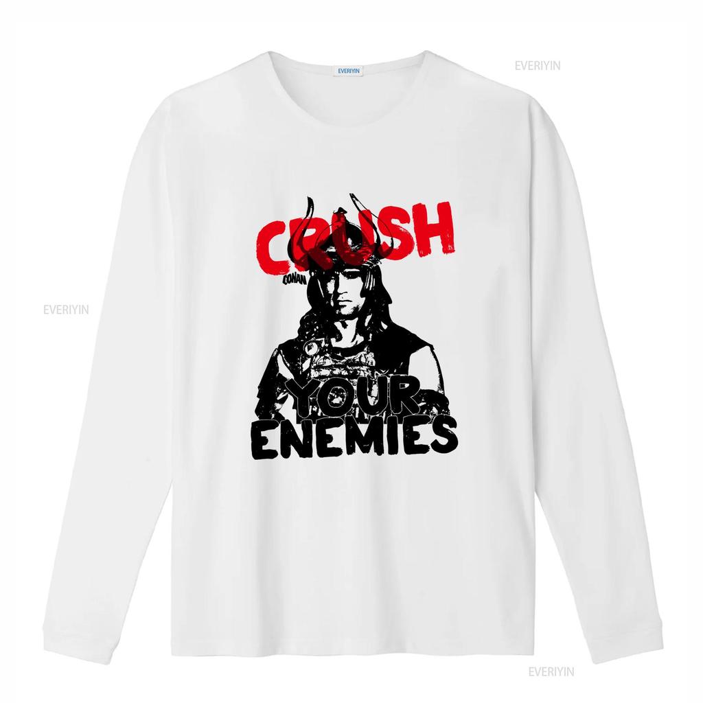 Conan the Barbarian Arnie Crush Your Enemies Mens T Shirt Schwarzenegger Gray Print vintage Washed Soft Breathable homme