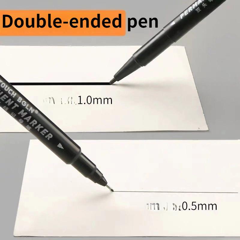 5 Pcs Twin Tip Permanent Marker Pen Fine Point Waterproof Ink Thin Nib Crude Nib Black Ink 0.5mm-1mm Fine Color