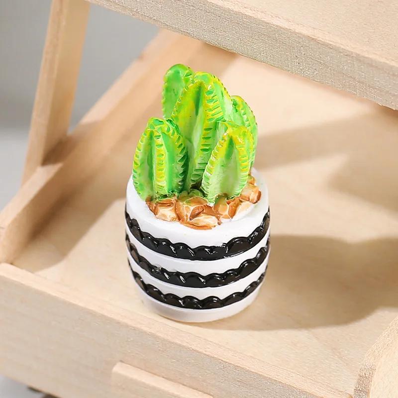 Kawaii Mini Cactus Figurines Artificial Resin Cactus Desk Decorations DIY Micro-landscape Decorations