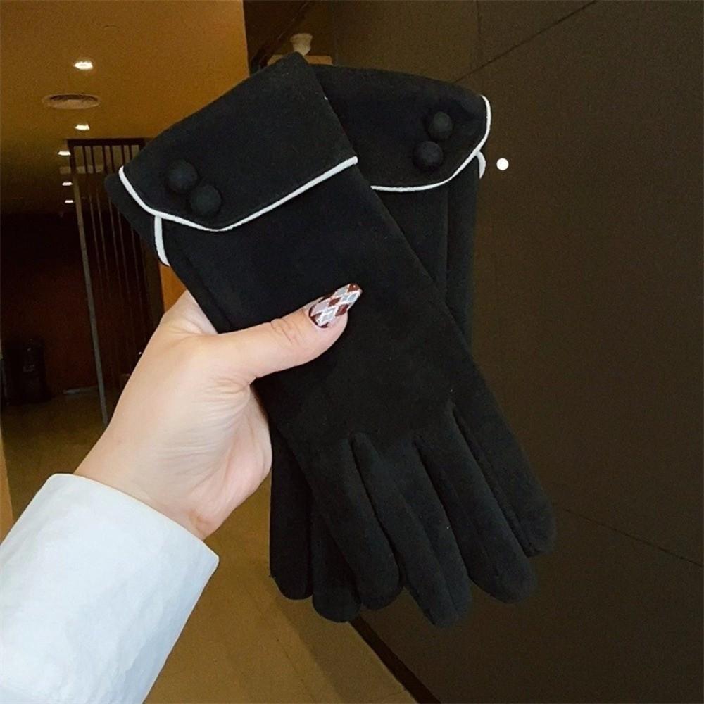 Full Finger Women Suede Gloves Thickened Winter Mittens Simple  Gloves  Girl