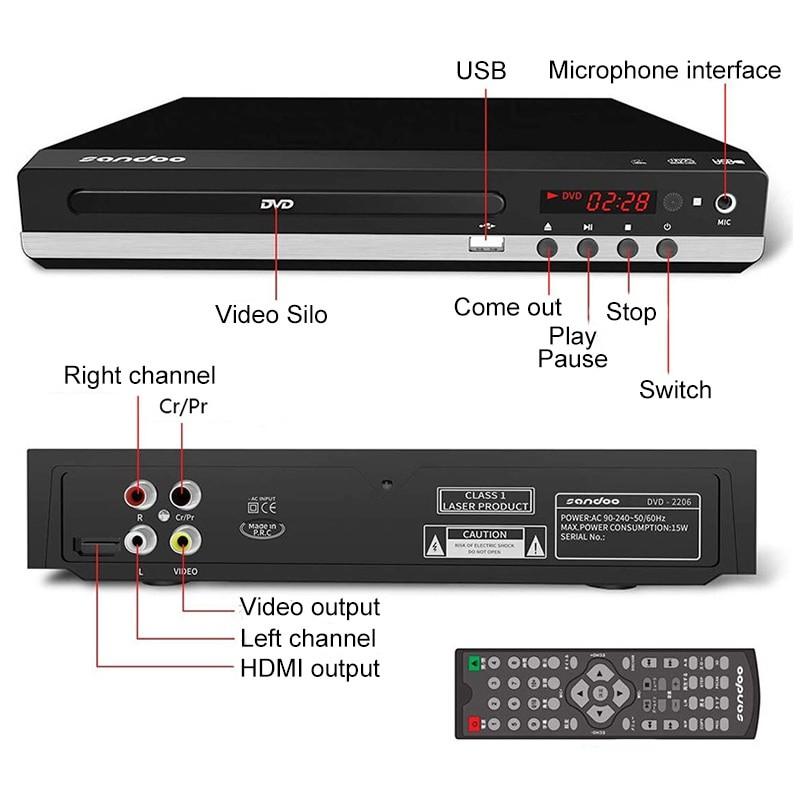 1080P DVD VCD-плеер Малый встроенный бытовой DVD-плеер высокой четкости Портативный видеоплеер для CD-дисков