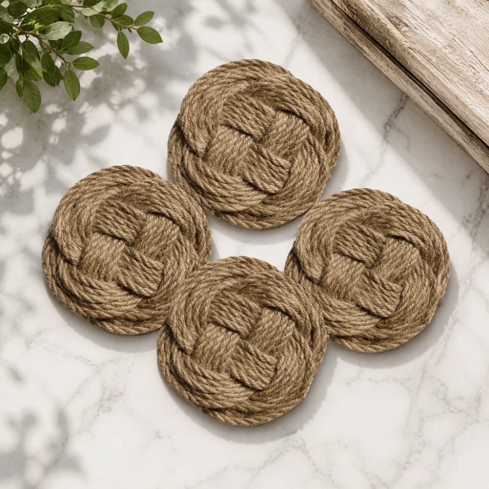 4pcs Woven Cotton Jute Braided Coasters Braided Design Cotton Jute Coasters For Kitchen Table