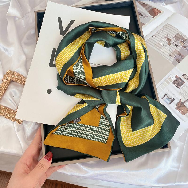 Luxury Design Women Summer Long Silk Scarf Hair Headband Foulard Skinny Bag Scarves Neckerchief Lady Shirt Decorative Streamers