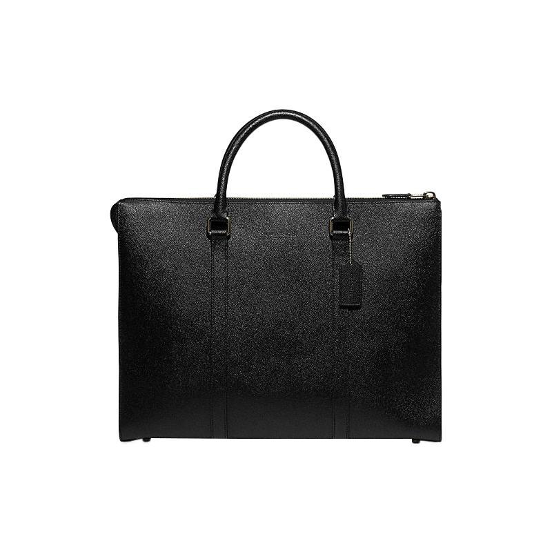 COACH Graham 40 signature logo embossed charm zipper closure split cow leather briefcase hand crossbody shoulder bag large size men's black