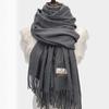 Soft Classic Wool Scarf Windproof Long Neckscarf with Tassel Cold-proof Solid Color Shawl  Outdoor
