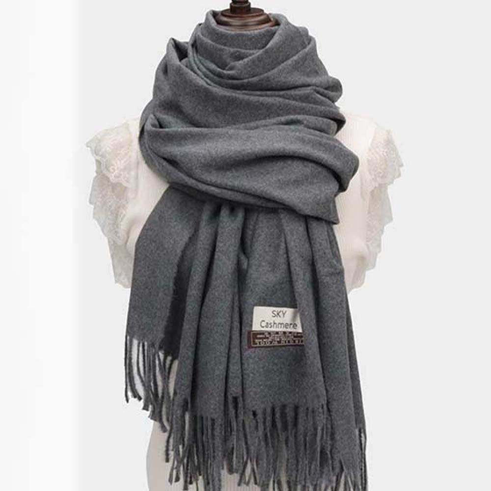 Soft Classic Wool Scarf Windproof Long Neckscarf with Tassel Cold-proof Solid Color Shawl Outdoor