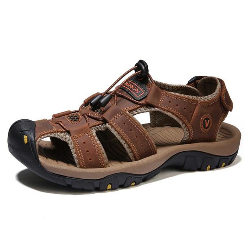 Модные летние спортивные сандалии из натуральной кожи для мужчин, треккинговые, походные, для лазания, повседневные кроссовки, мужская уличная мягкая римская обувь для плавания, пляжная обувь