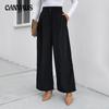 Женские брюки на весну и осень, повседневные брюки для отдыха в пригородном стиле с высокой талией, свободные черные широкие брюки