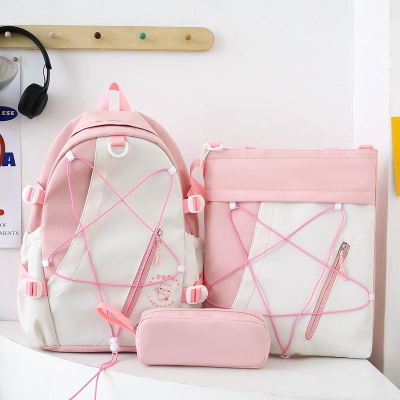 Three-Piece Backpack Set for Primary and Middle School Students Schoolbag Color Block Cartoon Backpack for Women Large Capacity Backpack