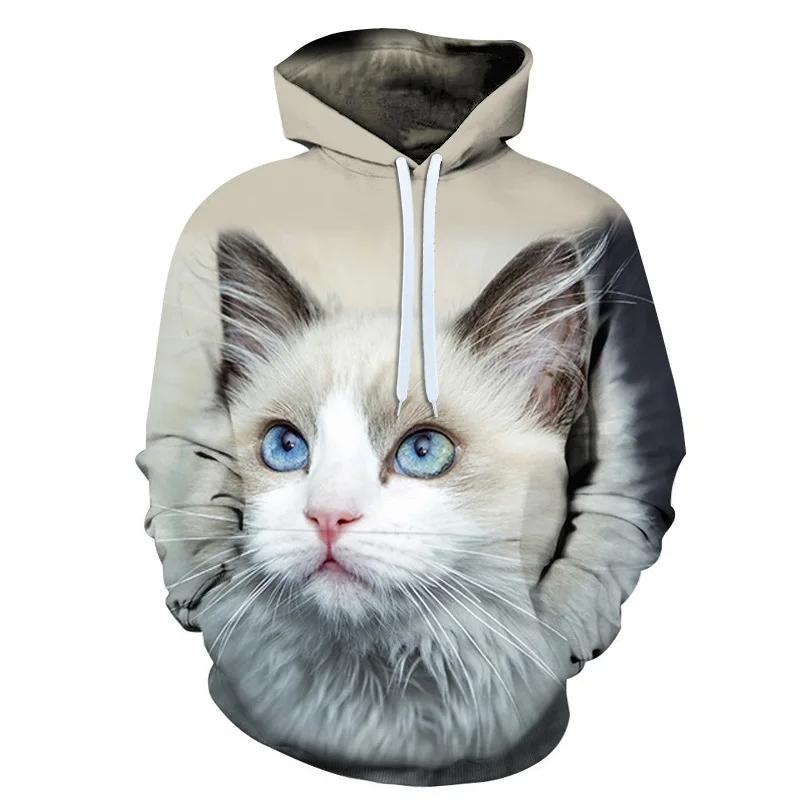3D Printing Long Sleeve Child Hoodie Cat Animal Series Hooded Pullover Women's Girls Tops Sweatshirt Oversized Clothing