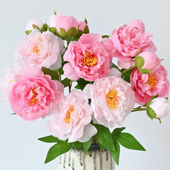 Искусственный Цветок Пиона с Эффектом Реального Прикосновения, Имитация Шелкового Пиона с Длинным Стеблем для Валентинова Дня, Цветочной Композиции, Свадебной Вечеринки, Декора Вазы для Дома и Кухни