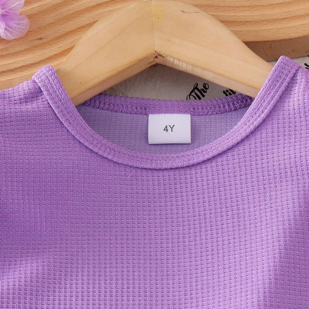 Girls' Purple Suit Summer Children's Casual Top + Grape Embroidery Jeans Set