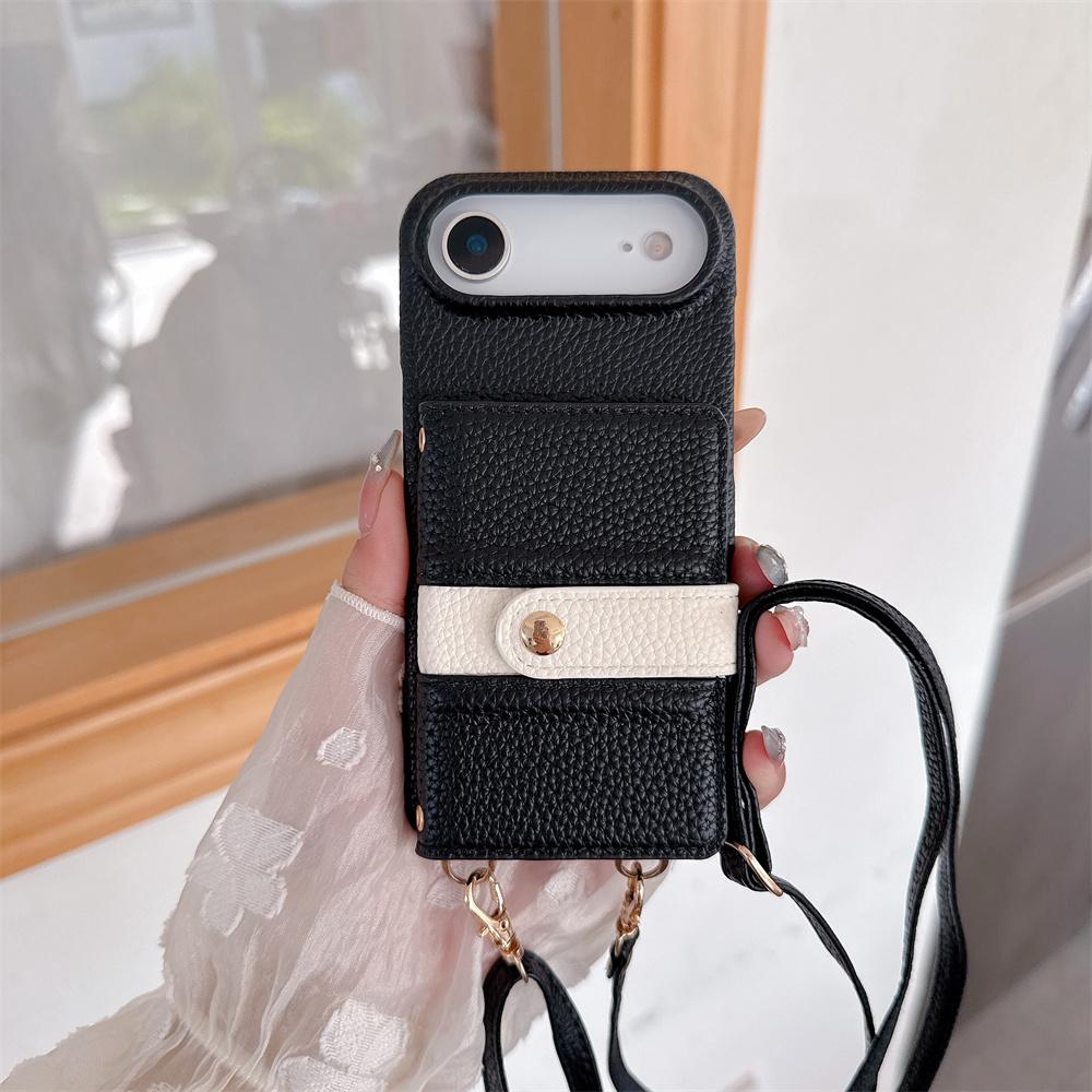Кожаный чехол-кошелек с ремешком через плечо и зеркалом для iPhone 17 Air 16E 15 14 Plus 13 12 11 Pro Max, держатель для карт, противоударный чехол