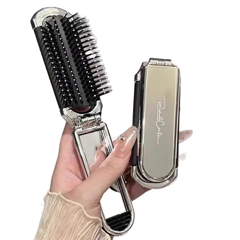 Portable Folding Comb and Mirror Set for Women - Compact Travel Size for Smooth Hair