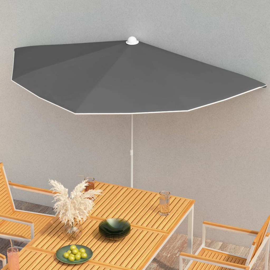 Semi Circular Sun Umbrella with Pole 180 x 90 cm Anthracite