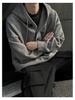 Men's Gray Hooded Knit Sweater - Retro Loose Fit Casual Autumn/Winter Outerwear