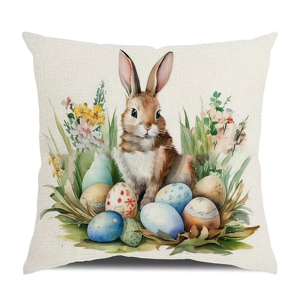 New Cute Easter Bunny Sofa Pillowcase with Zipper Print Pattern Cushion Cover Polyester Soft Pillow Cases Home Party Decor