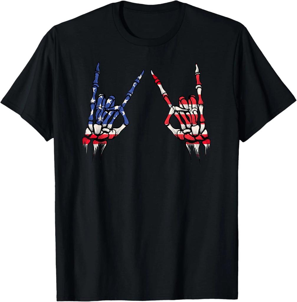 Patriotic USA Flag Skeleton Rock On Devil 4th of July Unisex T-Shirt