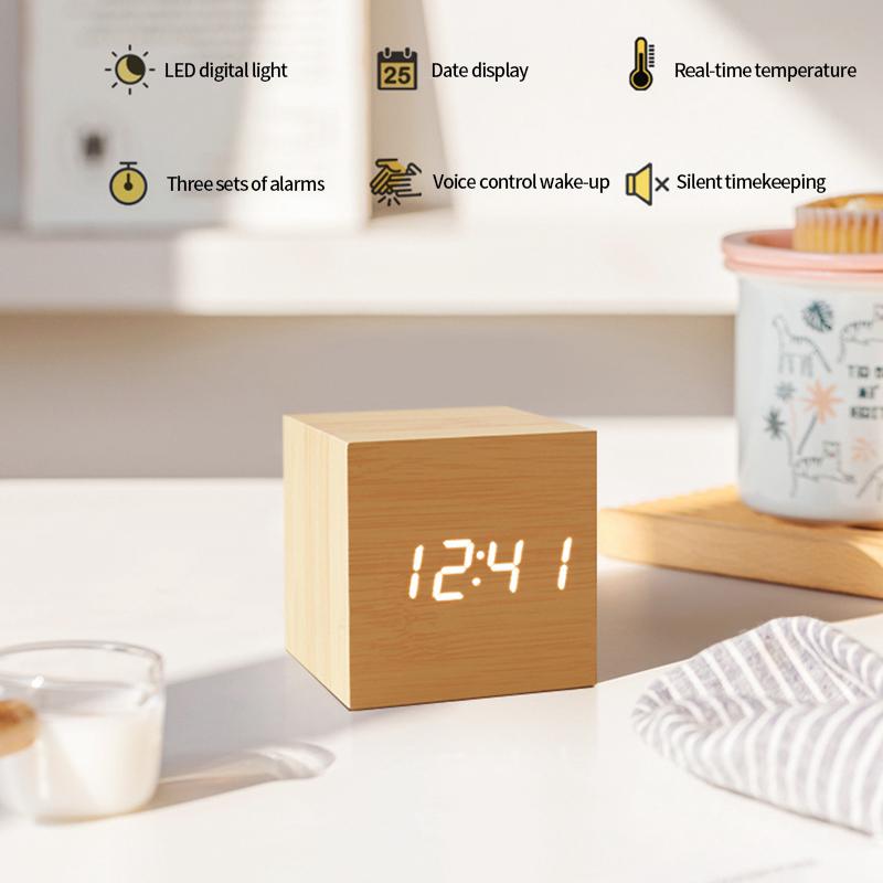 Wooden Desktop Clock LED Digital Alarm Clocks Bedside LED Alarm Clocks Electronic Clocks Office Decoration Reloj De Escritorio