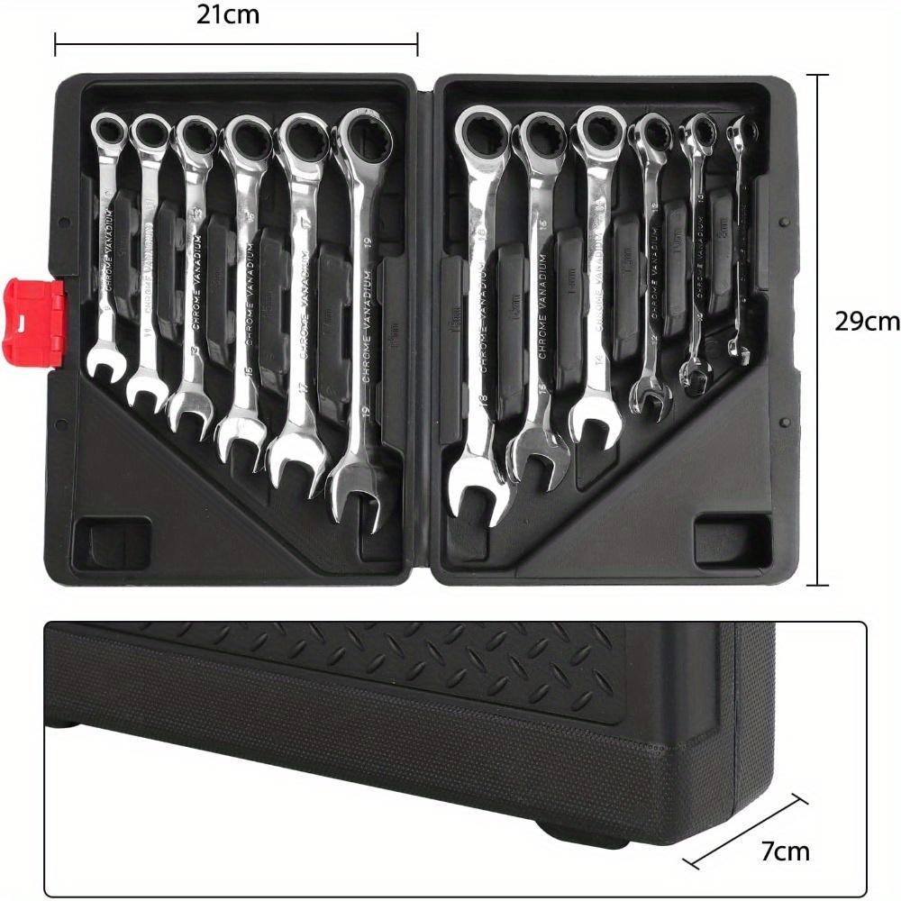 Набор гаечных ключей с фиксированной трещоткой 8-19 мм. Лучший набор комбинированных метрических ключей. Хром-ванадиевый гаечный ключ с ящиком для хранения для домашнего обслуживания. Авторемонт.