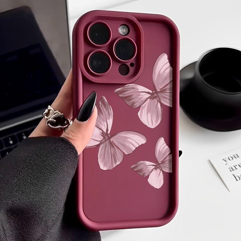 Розовый градиентный силиконовый чехол с бабочкой для IPhone 16 14 15 Pro Max 11 12 13 Pro Max 15 Plus Ударопрочный чехол для телефона Funda