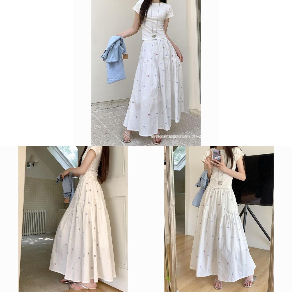 Cotton Blended Floral Midi Skirt With High Waist For Spring Summer Fashion Collection