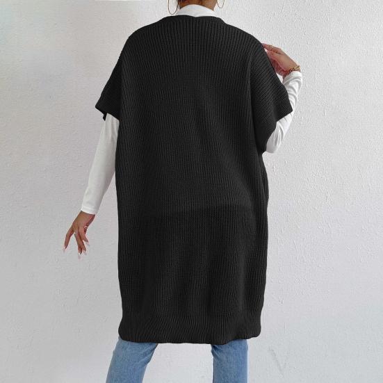 Женский однотонный вязаный свитер-жилет, повседневный кардиган свободного кроя, куртка, осенне-зимнее вязаное пальто-жилет