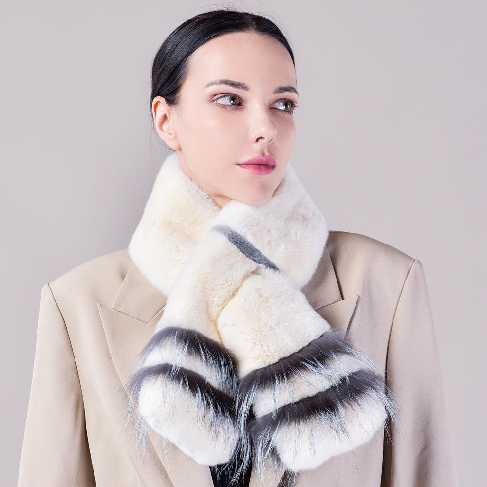 Шарф из натуральной шерсти кролика Рекс, корейская версия, простой длинный плюшевый плетеный плюшевый шарф, теплый и утолщенный, универсальный, для женщин
