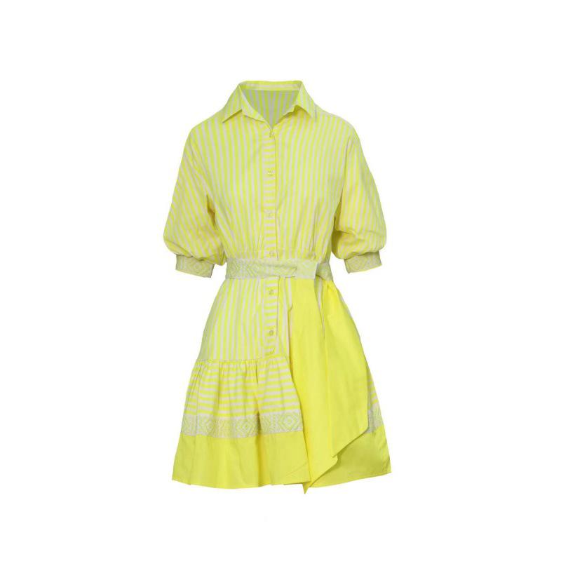 2023 Осень Европейская и Американская Мода Полосатое Платье, Подчеркивающее Талию