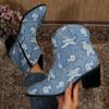 Fashion New Fashionable and Trendy Denim High-heeled Short-top Thin Retro Style Pointed Cowboy Boots
