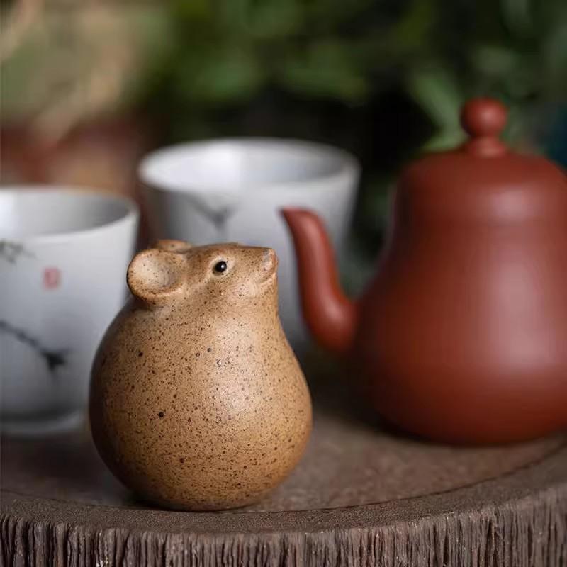 Zodiac Rat Tea Pet Handmade Coarse Pottery Mouse Animal Figurine Teaware Modern Gongfu Tea Accessories for Home Decor