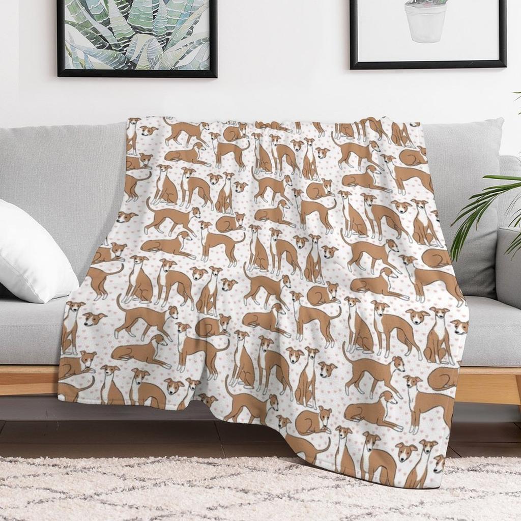 Italian greyhound cute illustration pattern Throw Blanket Fluffy Cozy Throw Blanket for Home Decor