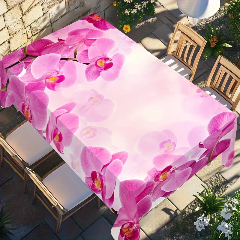 1pc Rectangular Tablecloth with Beautiful Orchid Pattern, Suitable for Indoor and Outdoor Use, Home Kitchen Dining Table Decoration, Festivals, Weddin