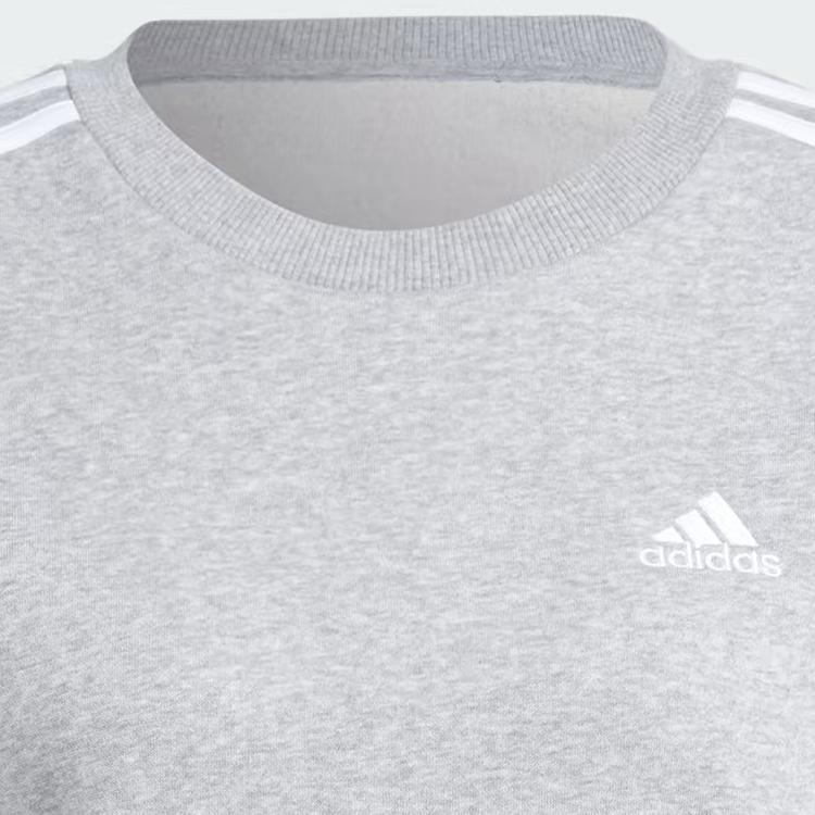 Adidas Essential Micro Logo Striped Crew Neck Casual Long Sleeve Sweatshirt Women Sweatshirt Gray IM0206