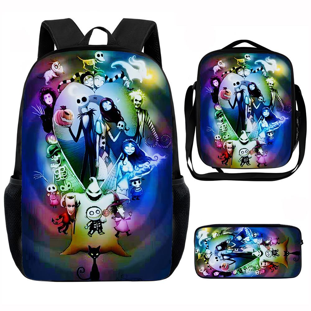 The Nightmare Before Christmas-Christmas Horror Night Student School Bag Meal Bag Three-piece Set