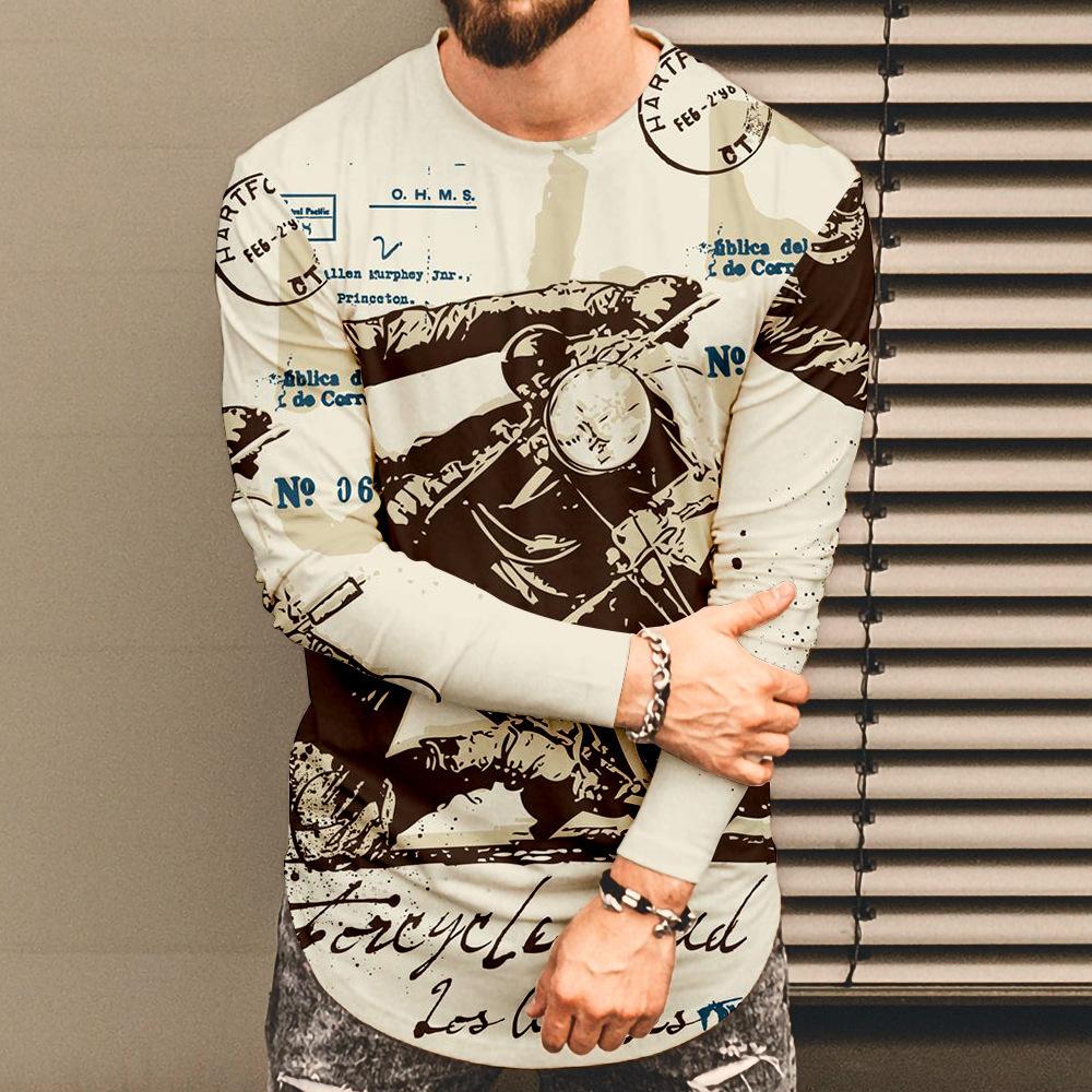 Мужская футболка с длинным рукавом, повседневная, большого размера, с 3D-принтом, модная, с круглым вырезом, снизу и сверху