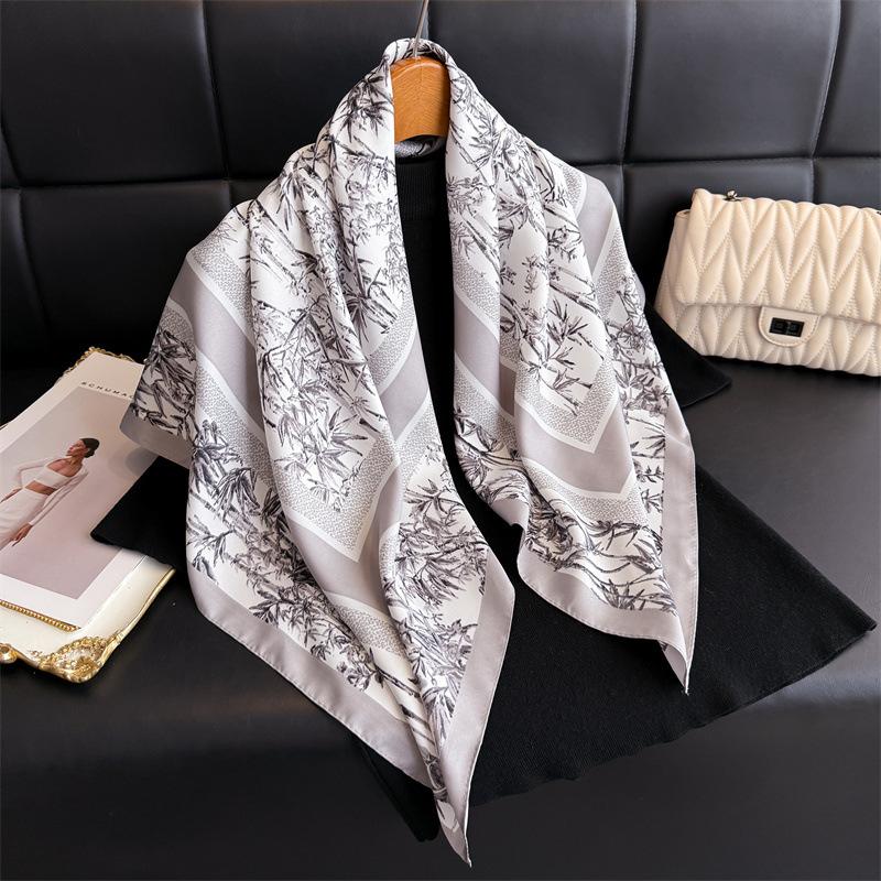 Luxury Floral Twill Print Square Scarf Women Soft Satin Kerchief Hairband Neckerchief Head Hijab Lady Headband Foulard