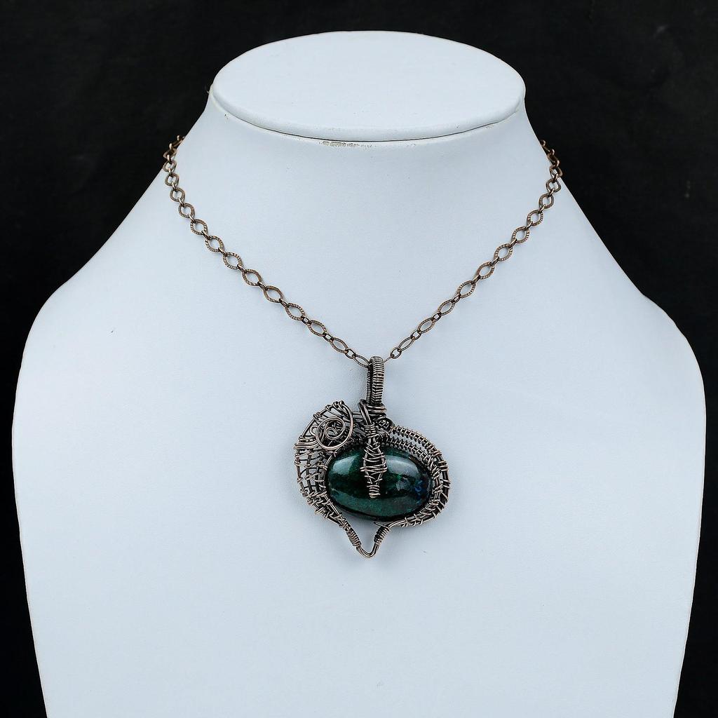 Кулон из хризоколлы Кулон, обернутый медной проволокой Кулон с драгоценным камнем Медные украшения Кулон ручной работы Украшения, обернутые проволокой Для подарка Целебный камень