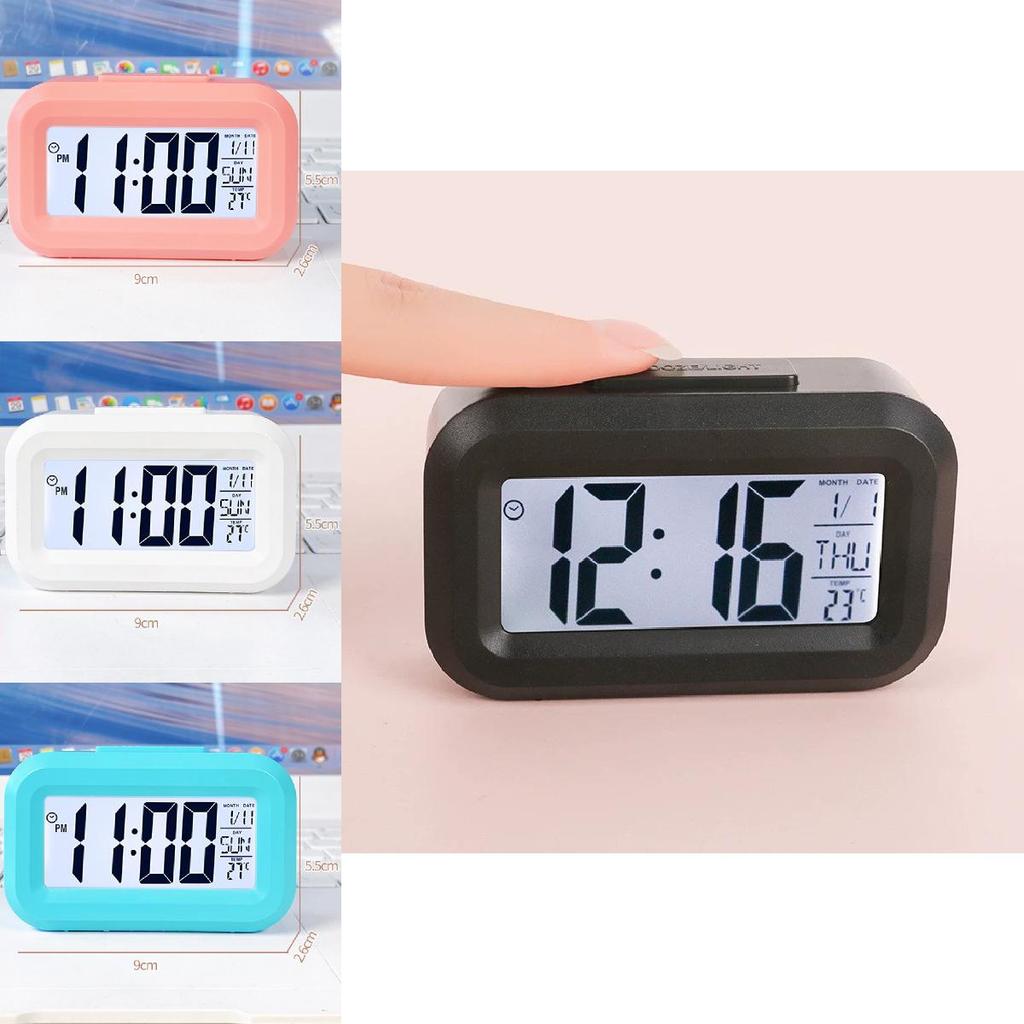 Pink Cartoon Student Timer Alarm Clock With Lcd Display Calendar Night Light For Kids