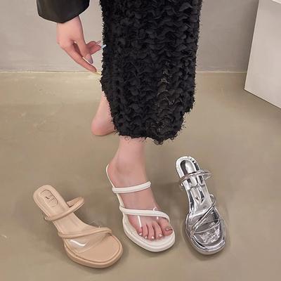 Модная Нескользящая Универсальная Женская Обувь Ретро Мода Высокий Каблук Простые Удобные Сандалии 2025 Лето Новые Женские Шлепанцы Mujer Sapato