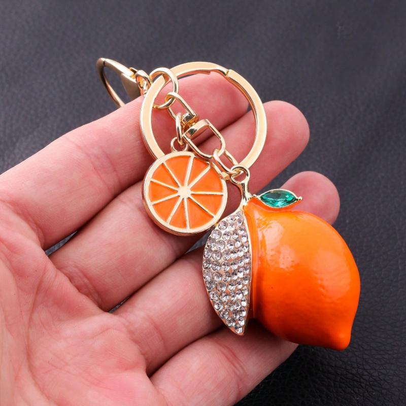 1pc Cute Rhinestone Lemon Shaped Keychain Colorful Fruit Metal Lemon Slice Key Chain Accessory Gift For Mom Friends Lightweight Luxury Accessory