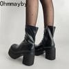 Женские короткие сапоги на платформе, модные ботильоны с боковыми молниями, туфли для ночного клуба на высоком квадратном каблуке, осенне-зимняя обувь