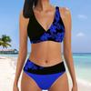 Women's Halter Two Colored Flowers Print Bikini Tankini Swimsuit