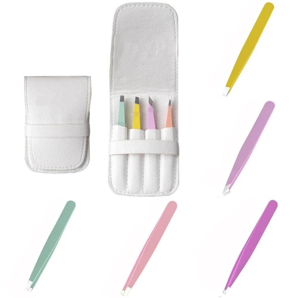 Набор пинцетов для бровей из нержавеющей стали, цветной пинцет для тонких волосков, пинцеты со скошенными кончиками для бровей, инструмент для макияжа