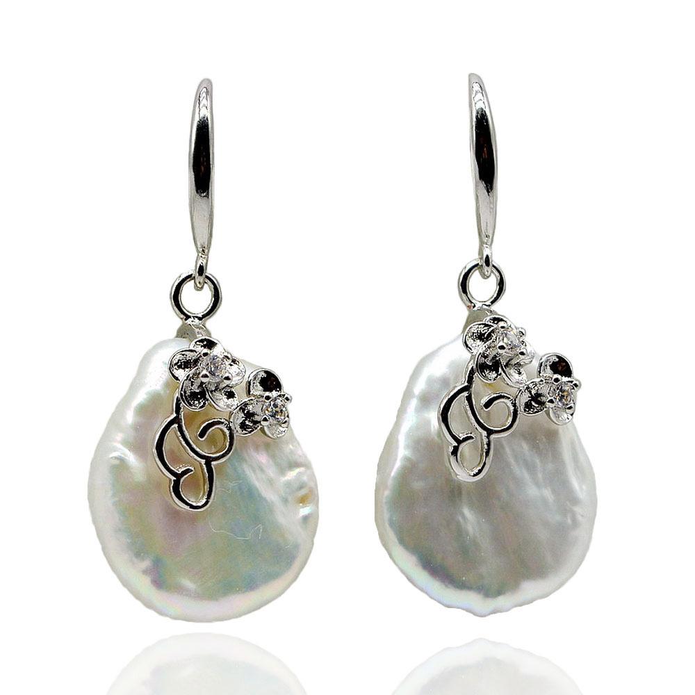 Baroque Earrings Natural White Pearl Sterling Silver Earrings Large Pearl Pendant Earrings Simple Ladies Earrings Free Shipping