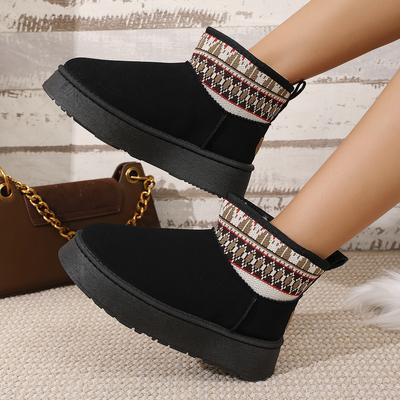 Новые классические утолщенные пушистые женские зимние сапоги, модные теплые ботильоны в этническом стиле для женщин, зимние женские ботинки на толстой подошве